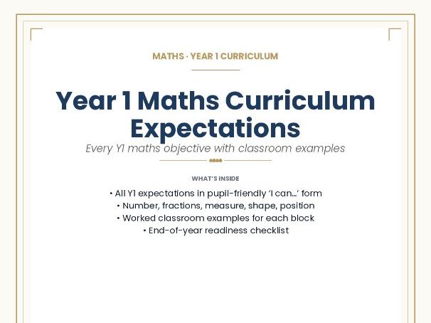 MATHS · YEAR 1 CURRICULUM Year 1 Maths Curriculum Expectations