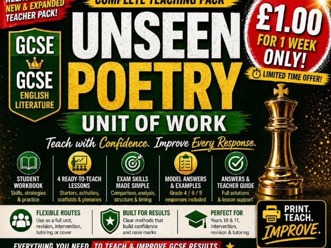 GCSE Unseen Poetry Unit of Work | Complete Teaching Pack with Workbook, Lessons, Model Answers & Tea