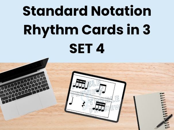 Standard Notation Rhythm Cards in 3 - SET 4