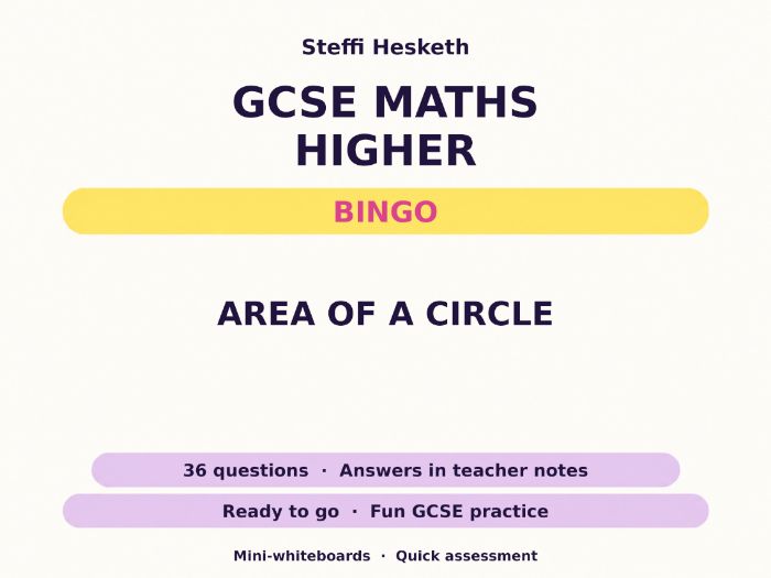 Area of a Circle GCSE Maths Higher Bingo