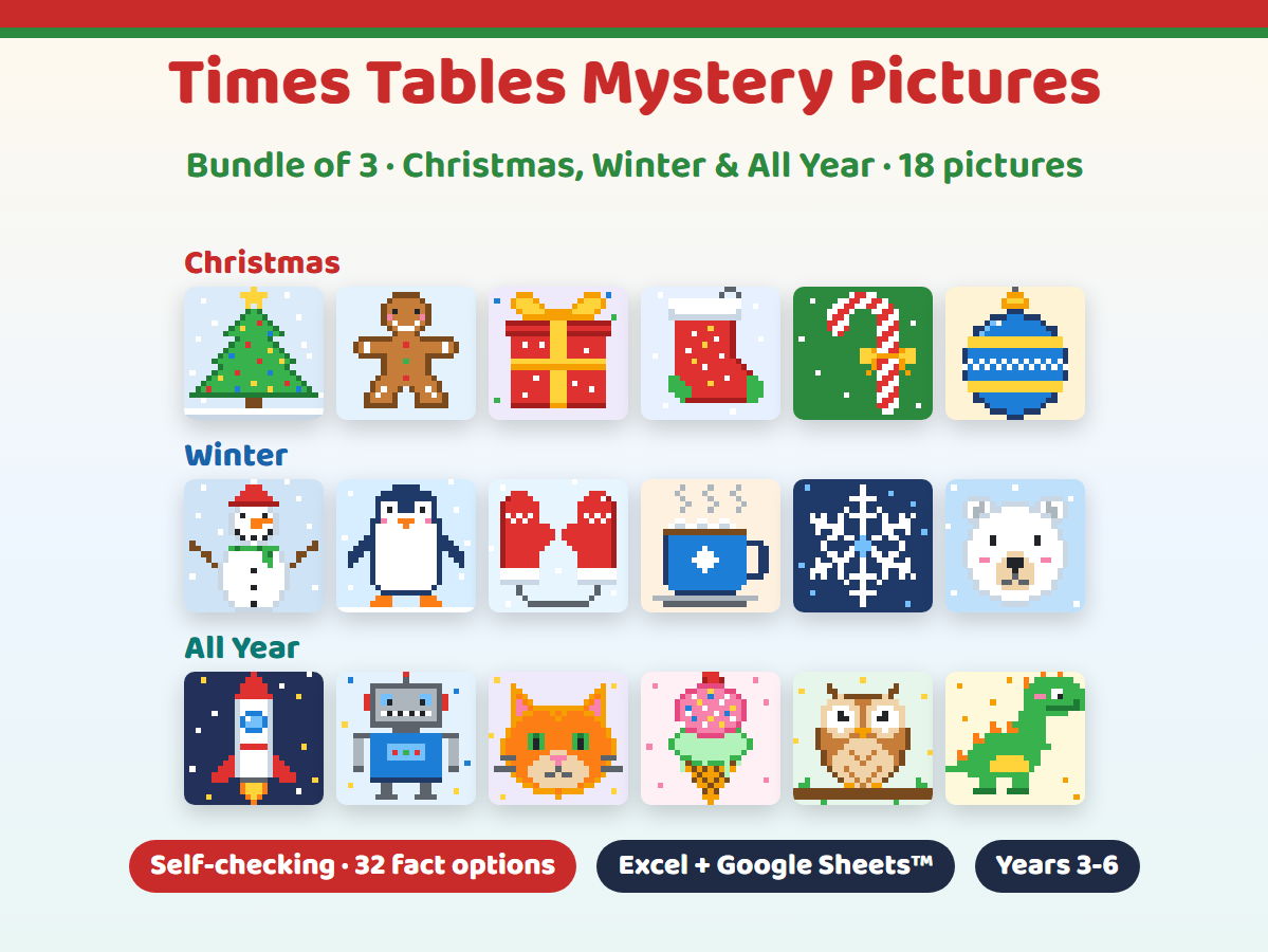Times Tables Mystery Pictures Bundle