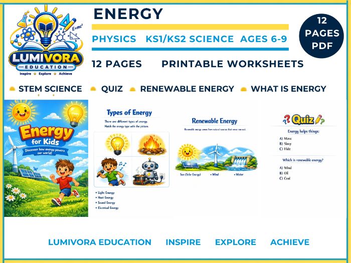 KS1/KS2 Science | Energy for Kids STEM Workbook (Ages 6–9)