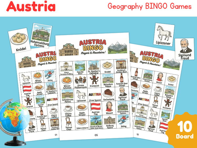 Austria Geography Bingo Game | Country Study Activity