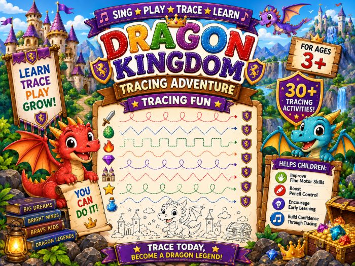 Dragon Tracing Worksheets | Fantasy Pre-Writing & Fine Motor Activities | Preschool–Grade 1