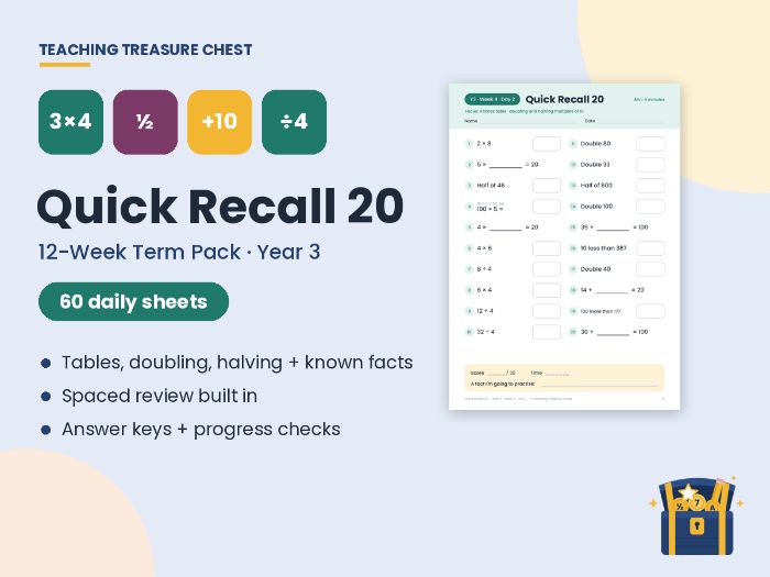 Year 3 Maths Quick Recall: 12-Week Term Pack