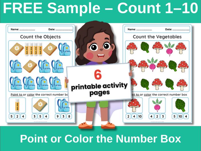 FREE Sample | Count 1–10 | Point or Color the Number Box | Autism & Special Education