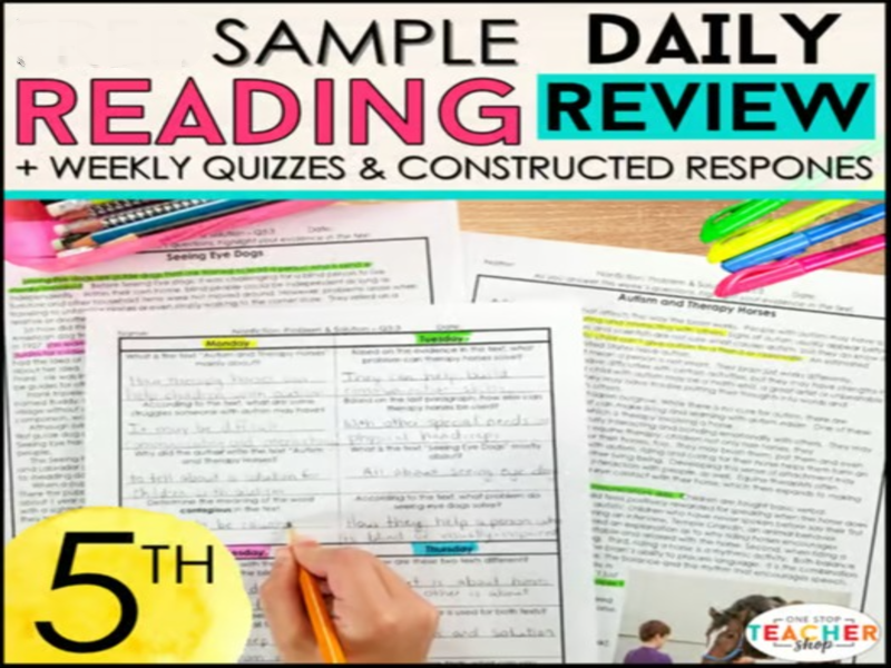 5th Grade Reading Homework & Quizzes with Constructed Response Practice