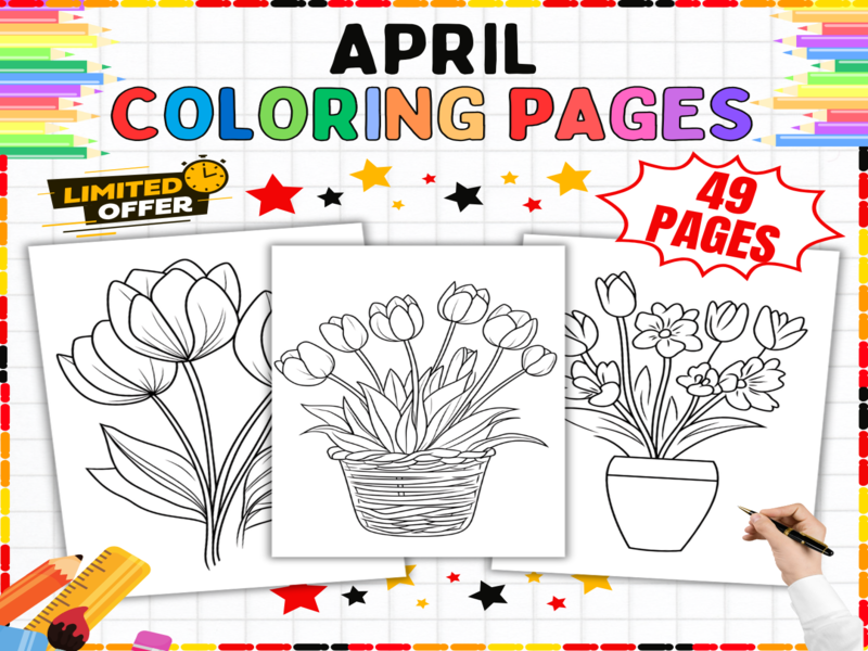 49 April Colouring Pages | Spring Flowers Art Activities | Tulips Daisies Printable Worksheets