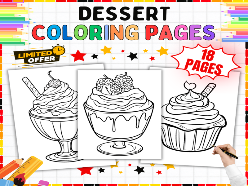 Dessert Colouring Pages - Cupcakes and Ice Cream Colouring Sheets | Sweet Treats Activities for Kids