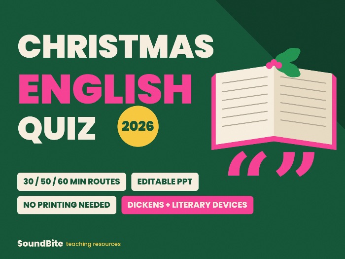 Christmas English Quiz 2026: 30/50/60 Min Routes, Editable PPT Dickens