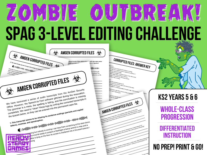 KS2 SPaG Sentence Editing Game | Year 5 & 6 SATs | 3-Level Challenge | Zombie Outbreak!