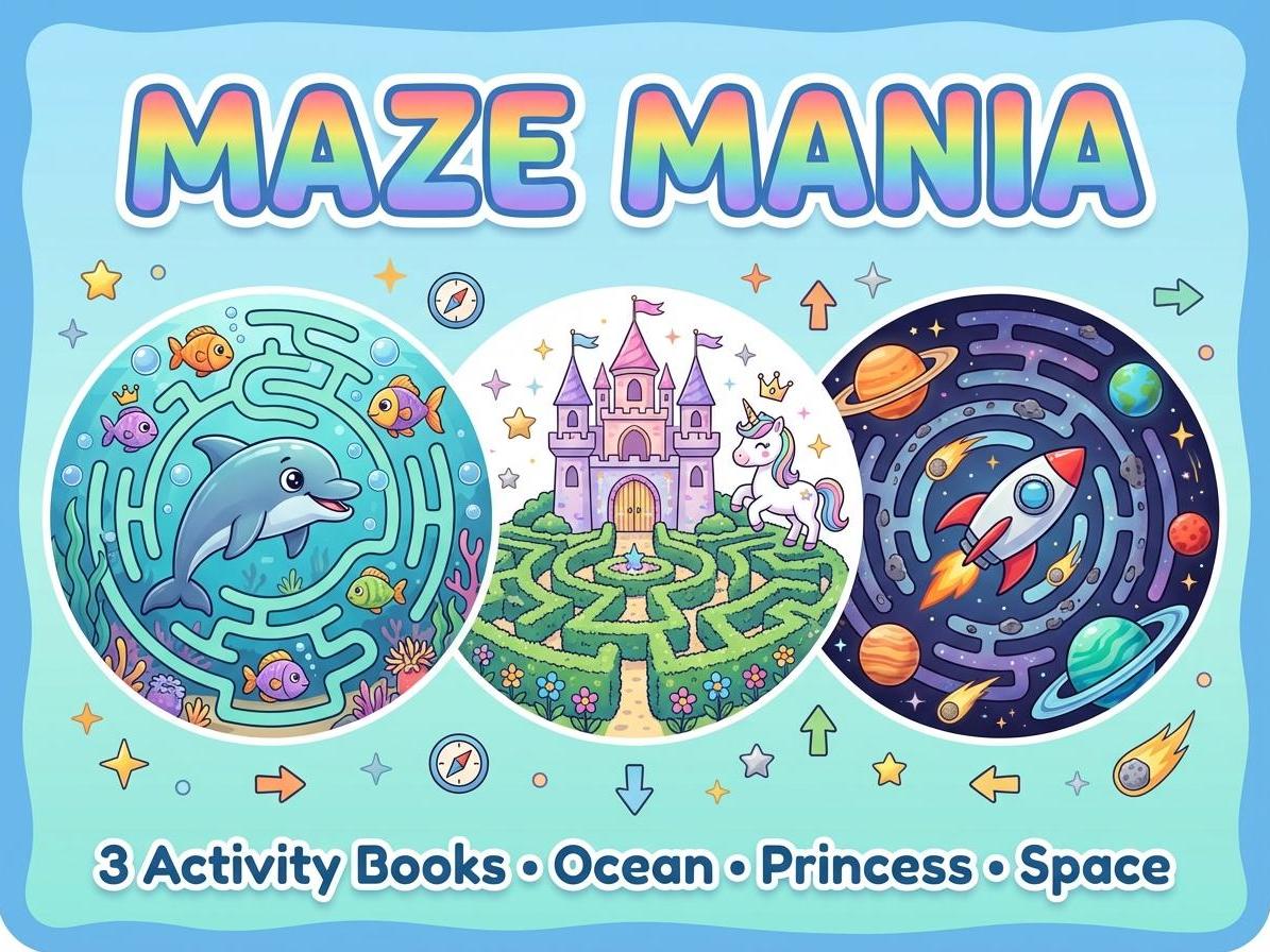 Maze Mania Bundle | 3 Activity Books: Ocean, Princess & Space Themes