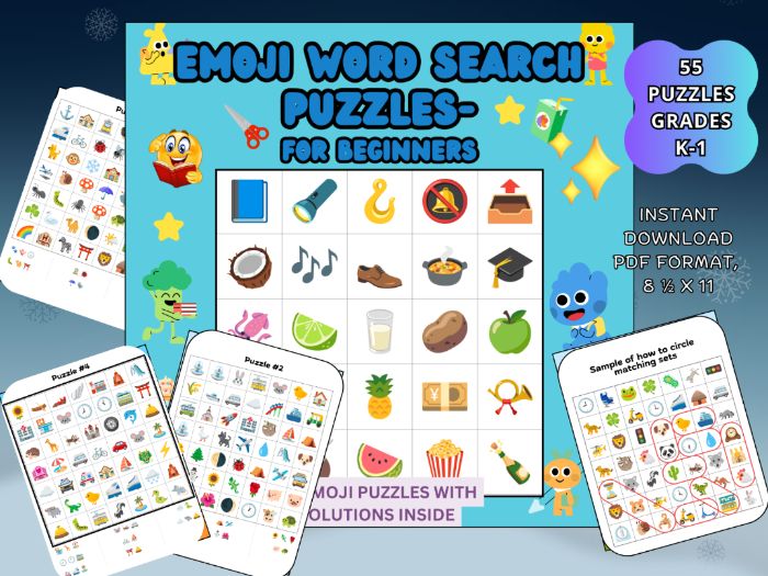Emoji Word Search Puzzles-Fun Visual Puzzles that Build Early Skills-K-1st Grade