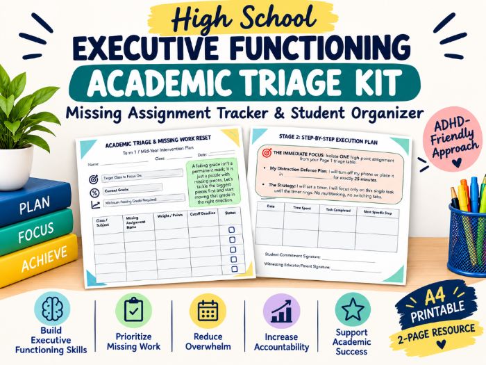 High School Executive Functioning Academic Triage Kit | Missing Assignment Tracker for Teens