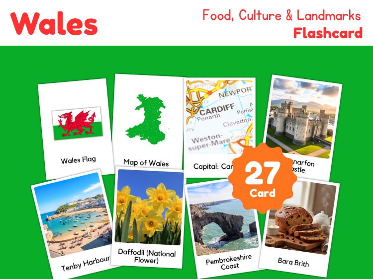 Wales Geography Flashcards | 27 Printable Country Study Cards