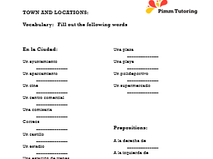 SPANISH la ciudad y las preposiciones (revision worksheet)
