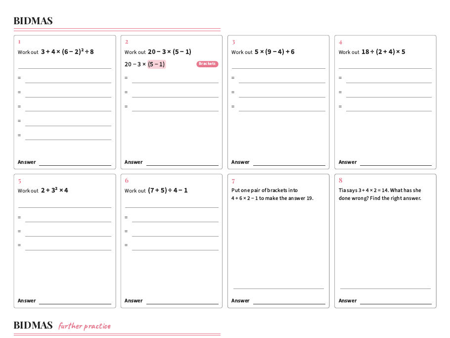 BIDMAS Order of Operations Worksheet GCSE