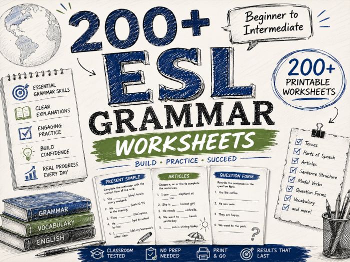 200+ ESL Grammar Worksheets - Beginner to Intermediate