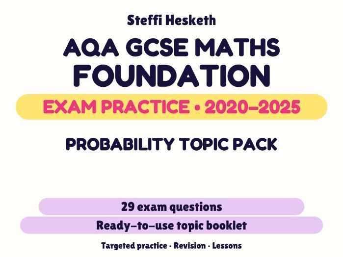 AQA GCSE Maths Foundation: Probability topic pack Exam Questions | 2020-2025
