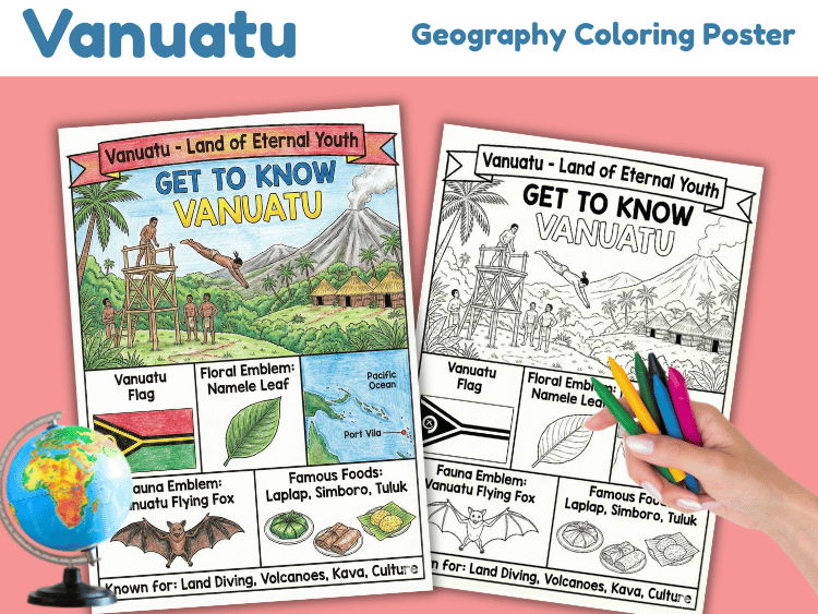 Vanuatu Geography Coloring Poster | Country Study Worksheet