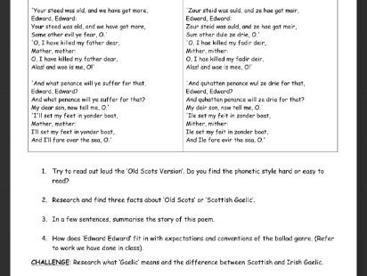 KS3 Poetry Homework: Exploring Scottish Ballad