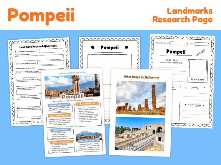Pompeii Landmark Research Project | Ancient Rome History Worksheets