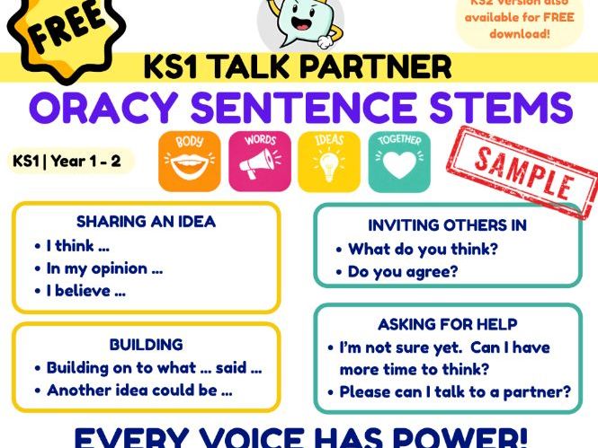 KS1 Talk Boosters: Simple Sentence Stems for Talk | Voice 21 Compatible | Oracy Display