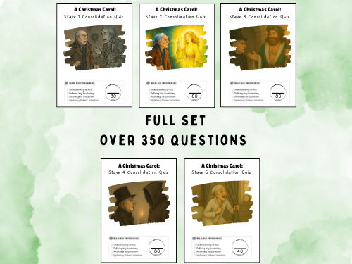 GCSE - A Christmas Carol – Complete Staves 1–5 Revision Quiz (Assessment) Bundle