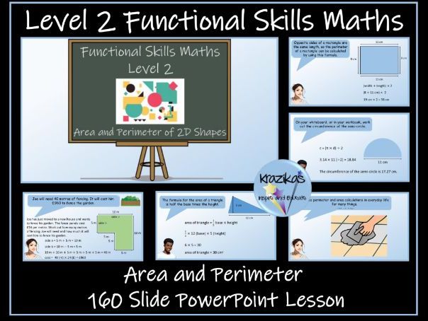 Functional Skills Maths - Level 2 - 2D Shapes - Perimeter and Area PowerPoint Lesson