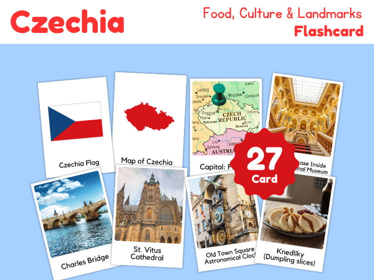 Czechia Geography Flashcards | 27 Printable Country Study Cards