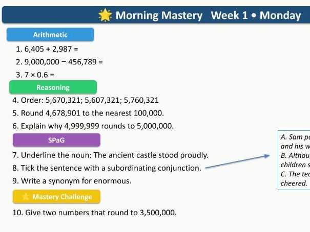 'Morning Mastery' Daily Starters Autumn term