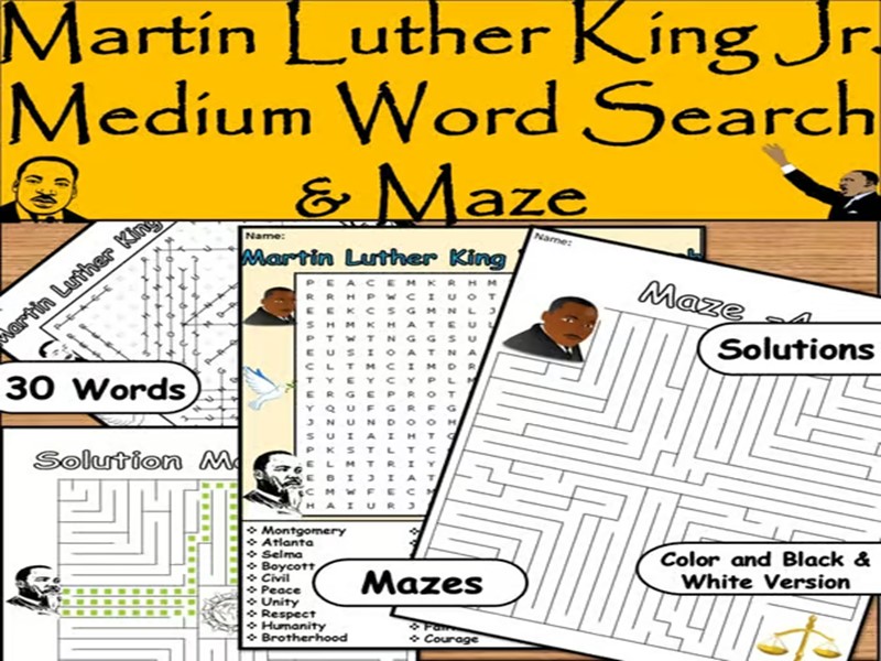 Martin Luther King Jr Word Search and Maze – Medium Puzzle Pack (30 Words)