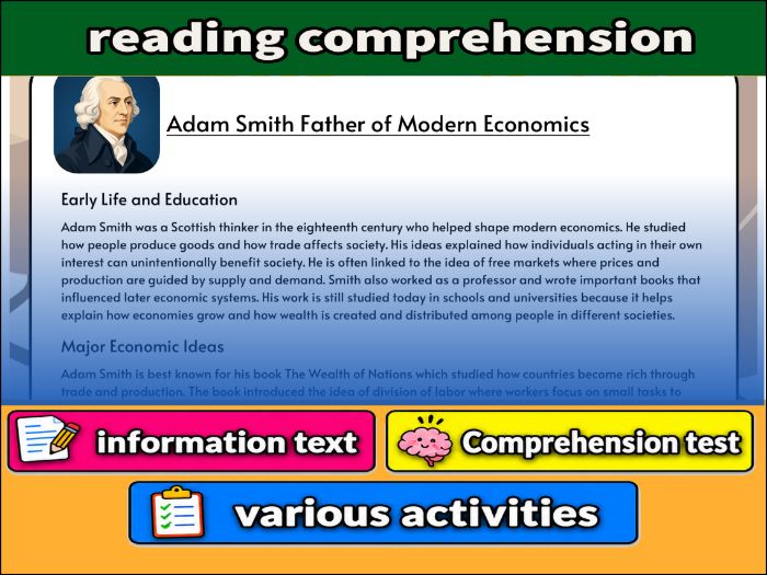 Adam Smith Father of Modern Economics- Reading Comprehension, Worksheet & Activities