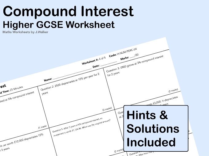 GCSE Maths Worksheet: Compound Interest - Higher Tier
