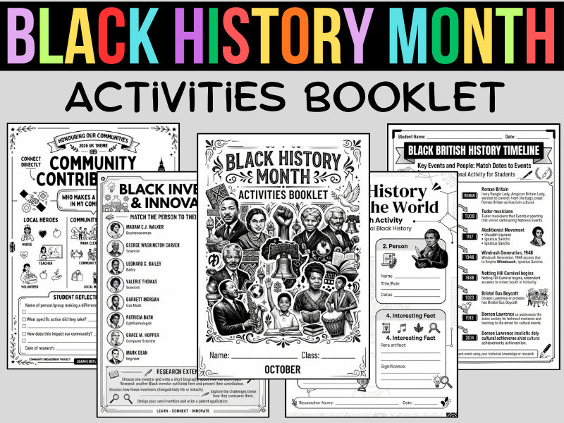 Black History Month Activities Booklet | KS2 KS3 Reading, Quiz, Research & Black British History