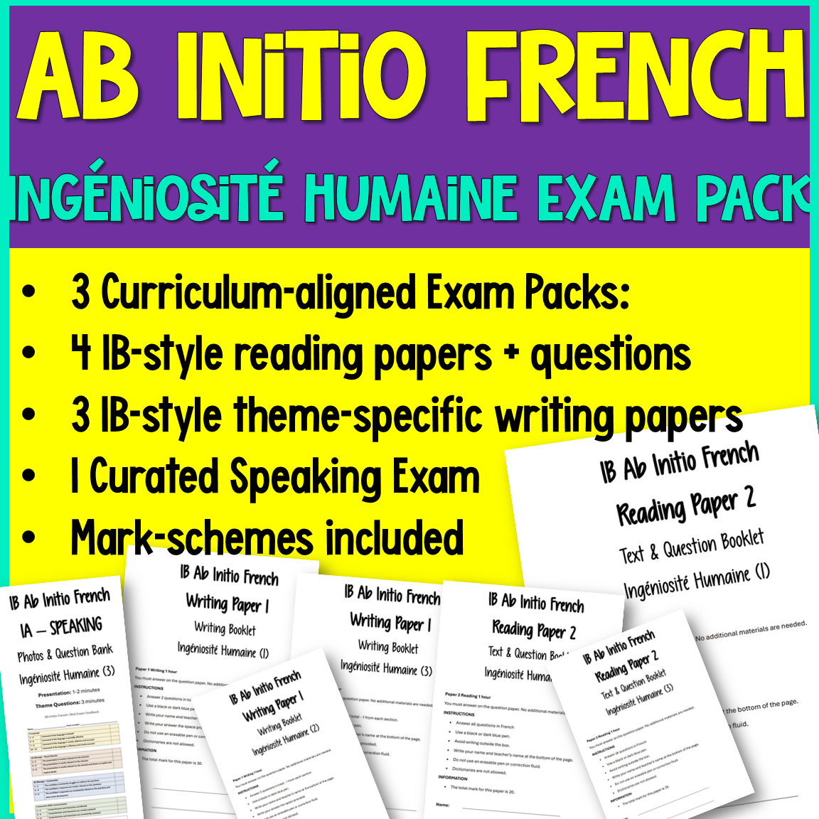 IB Ab Initio French Ingéniosité Humaine | Exam Prep | Human Ingenuity | Pack