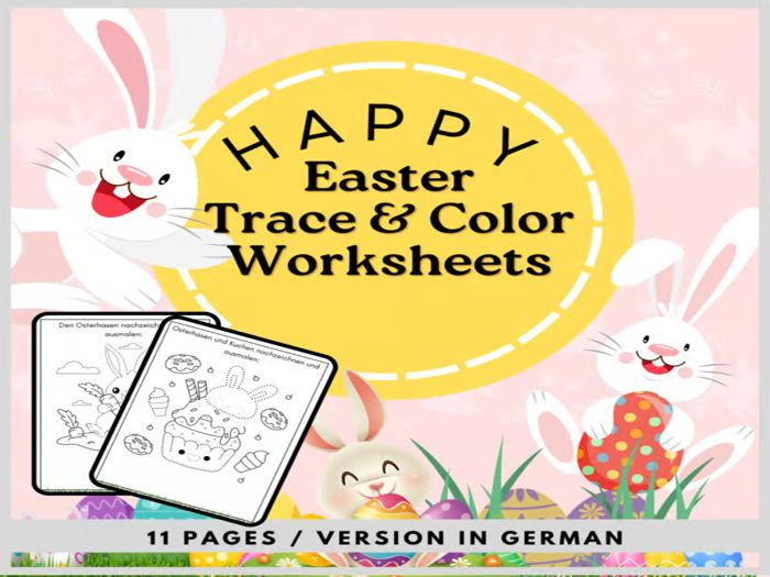 Easter Activities Tracing: Trace & Color Worksheets / Version in German
