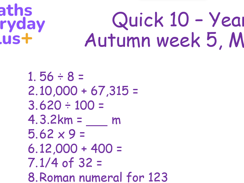 Weekly reasoning questions - Year 6 Autumn 1