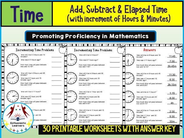 Add, Subtract & Elapsed Time Worksheets Math