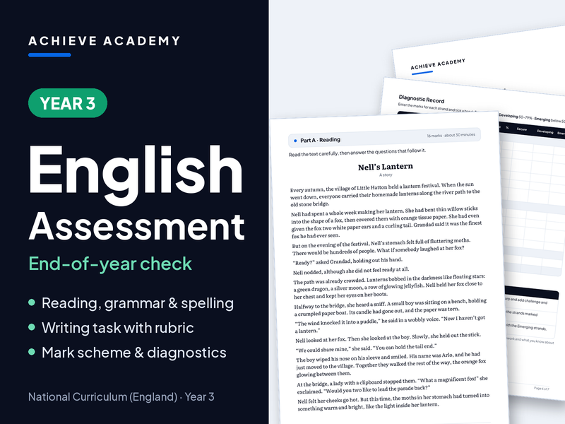 Year 3 English Assessment – Reading, GPS, Spelling & Writing with Mark Scheme