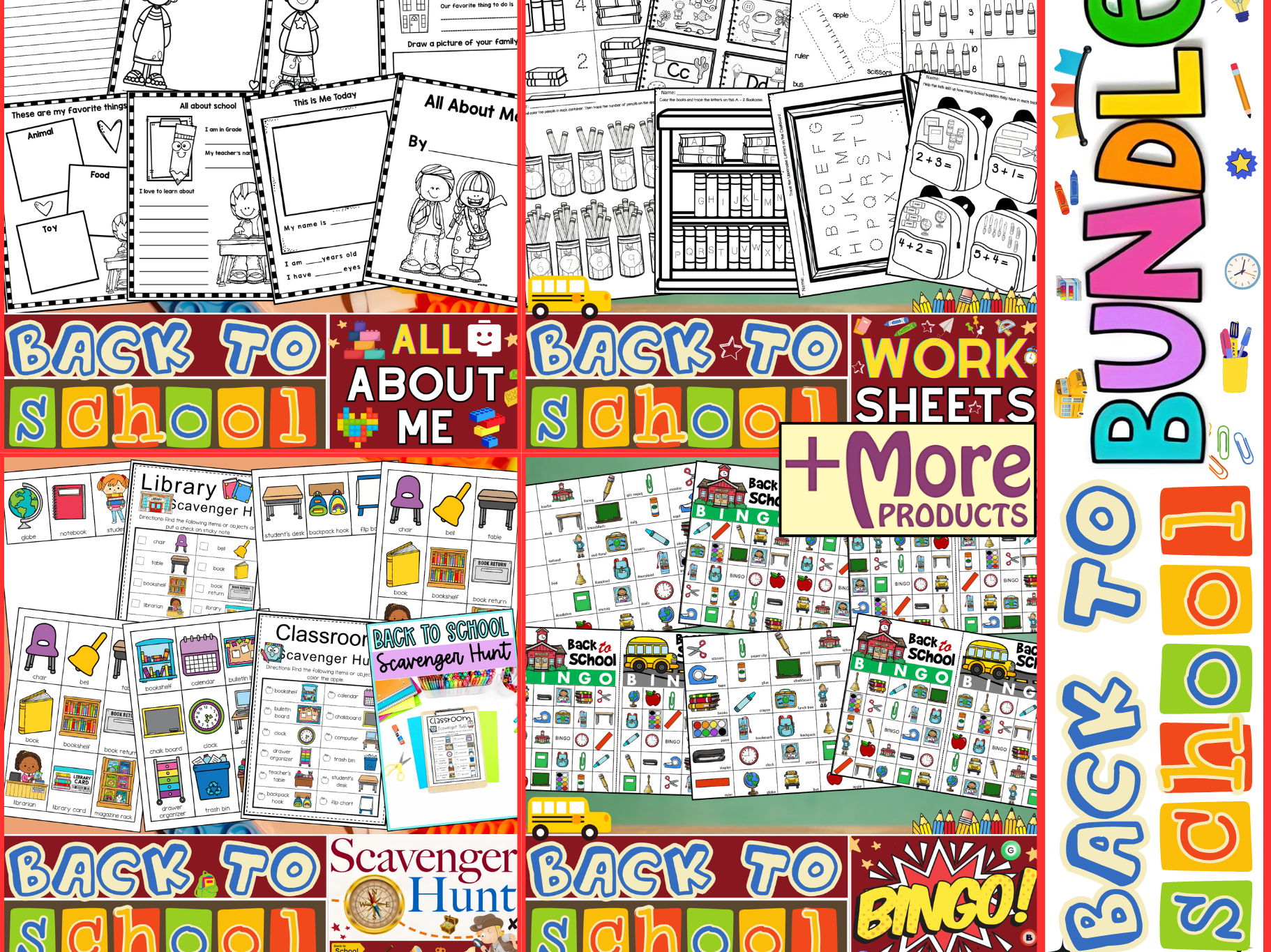 First Day - Week Of Back to School Activities | All About Me, Bingo, Worksheets