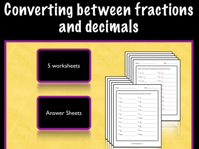 Fraction-decimal and decimal-fraction conversion.  KS2 Worksheet