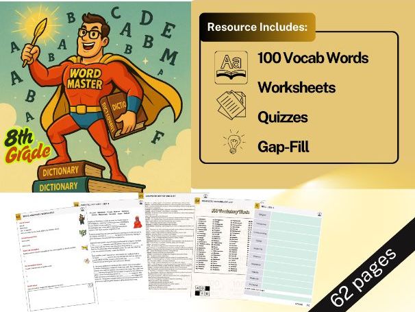 100 Vocabulary Words - Year 9 / Grade 8 - Lists, Quizzes, Gap-Fill, Worksheets, Challenge