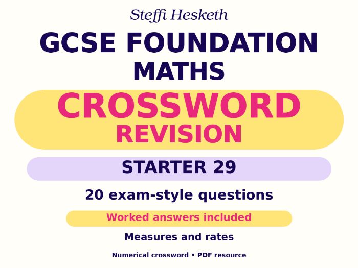 GCSE Foundation Maths Crossword Revision Starter 29