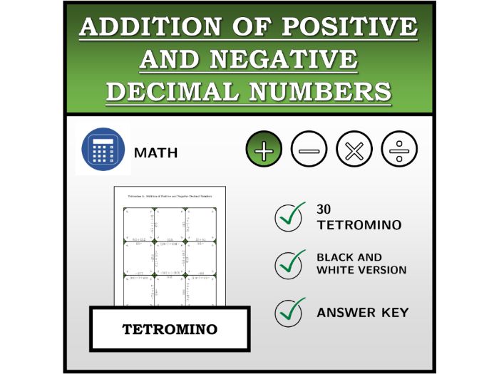 Tetromino | Addition of Positive and Negative Decimal Numbers | Math Activity