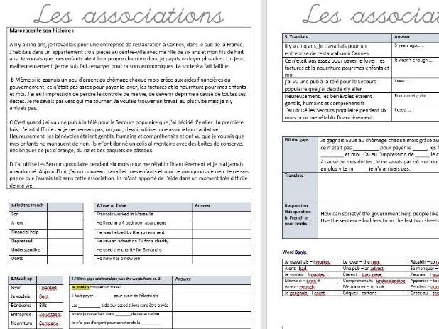 Les associations/charities KS4 French worksheet AQA