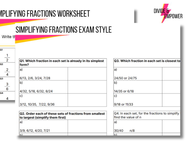Simplifying Fractions - Exam Style Questions