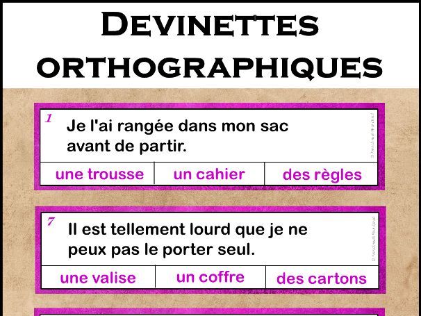 Devinettes orthographiques - 33 cartes à pinces