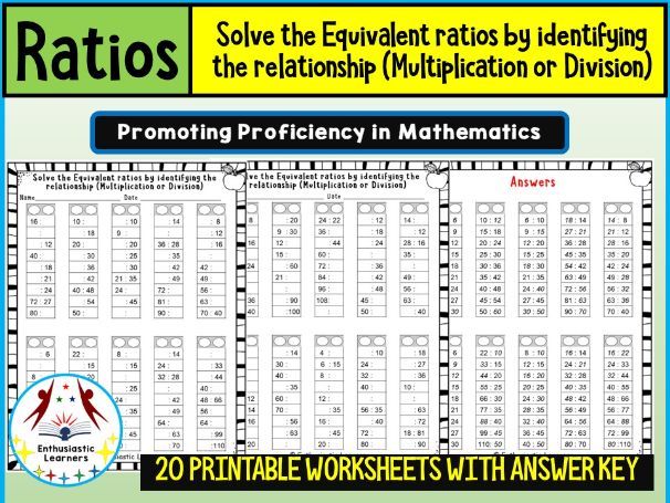 Equivalent Ratios Tables - Identifying the Relationship (Multiplication or Division) Worksheets Math
