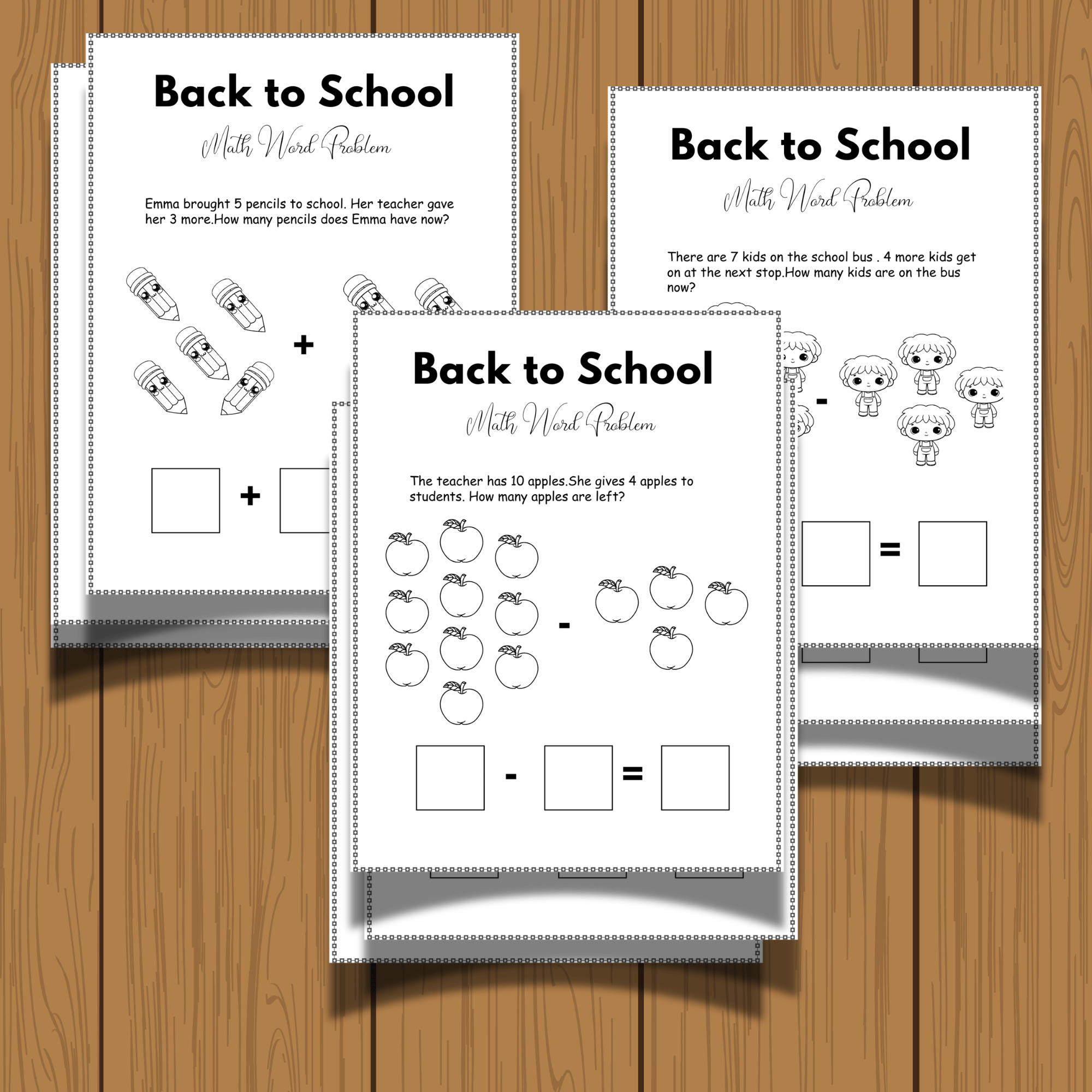 Back to School Math Word Problem Activities for Kids First day morning ...